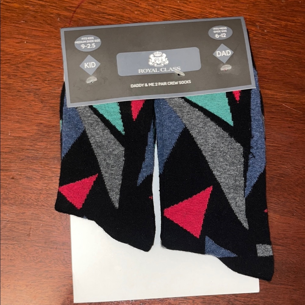 NWT daddy and me 2 pair crew socks funky geometric pattern